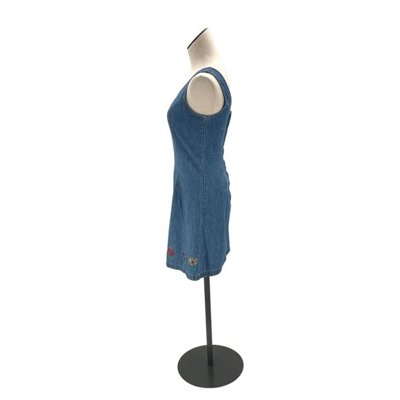 90s Denim Floral Embroidered Mini-Dress Small - Picture 5 of 9